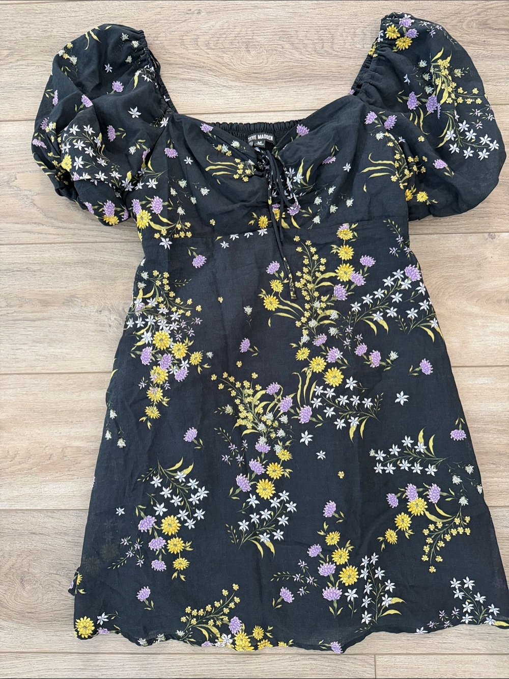 Steve Madden Black Mini Dress with Yellow & Lavender Floral Print